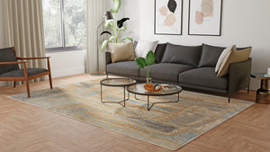 Homeroots 10' X 14' Abstract Distressed Area Rug - Stain Resistant, Premium Wool Blend, Perfect For Family Spaces Tan,Brown,Gray Wool Blend 616924