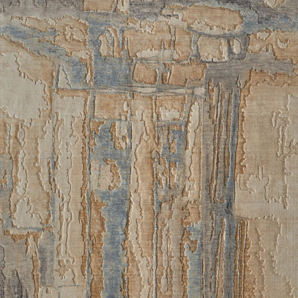 Homeroots 10' X 14' Abstract Distressed Area Rug - Stain Resistant, Premium Wool Blend, Perfect For Family Spaces Tan,Brown,Gray Wool Blend 616924