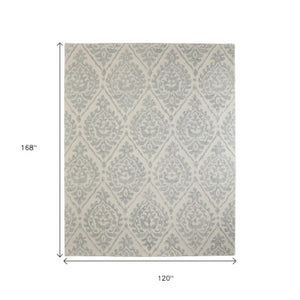 Homeroots 10' Hand Tufted Floral Area Rug - Stain Resistant, Unique Wool Blend Design For Modern Spaces Ivory,Gray Wool Blend 616925