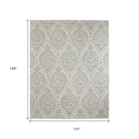 Homeroots 10' Hand Tufted Floral Area Rug - Stain Resistant, Unique Wool Blend Design For Modern Spaces Ivory,Gray Wool Blend 616925