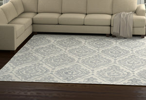Homeroots 10' Hand Tufted Floral Area Rug - Stain Resistant, Unique Wool Blend Design For Modern Spaces Ivory,Gray Wool Blend 616925