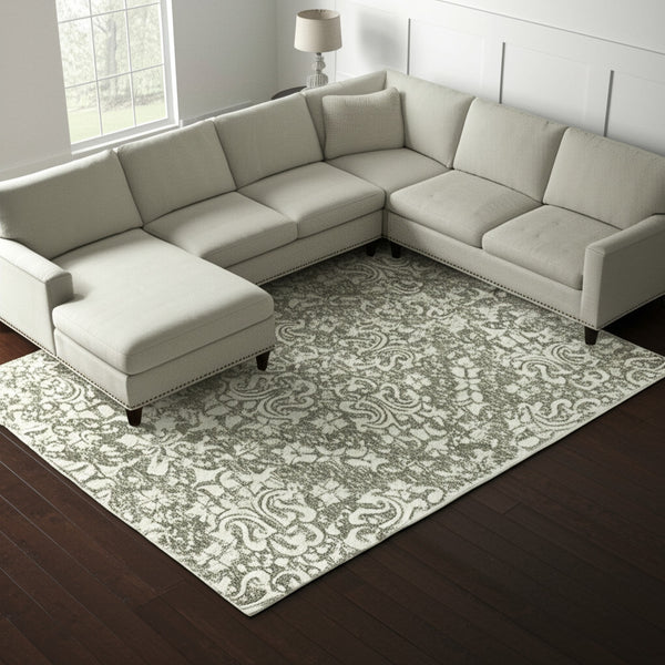 Homeroots 10' Stunning Floral Hand-tufted Area Rug – Unique Wool Blend For Comfort, Style & Stain Resistance Ivory,Green Wool Blend 616930