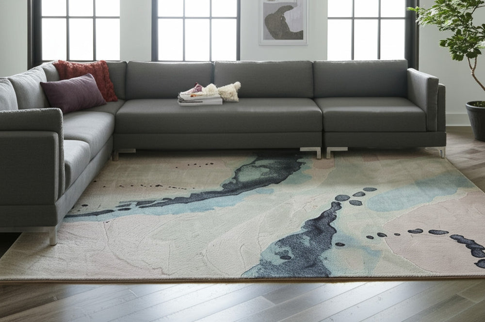 Homeroots 10' Hand-tufted Abstract Area Rug - Unique Artisan Craftsmanship For Stylish Home Décor & Warmth Green,Blue,Ivory Wool Blend 616932