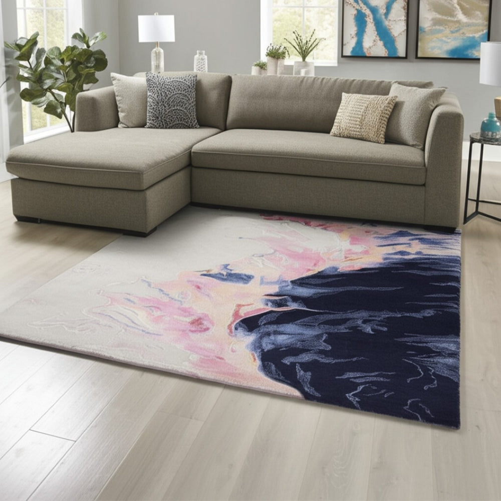 HomeRoots 10' Hand-Tufted Abstract Area Rug in Vibrant Pink, Blue, and Ivory for Modern Bohemian Spaces 10' X 14' 616936