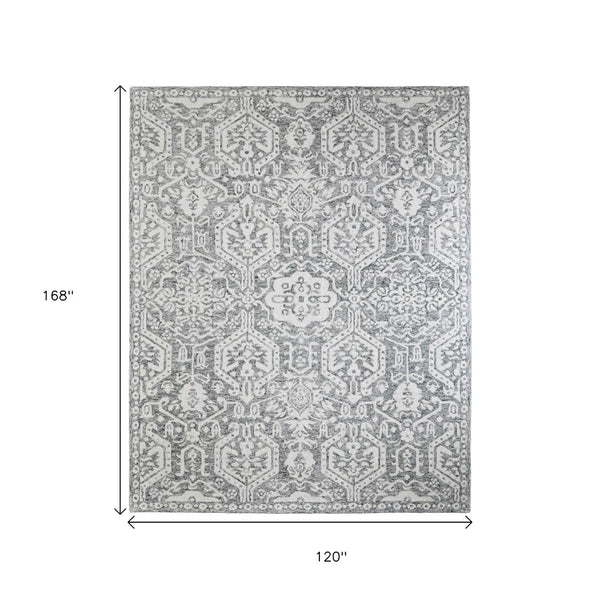 Homeroots 10' Hand-tufted Geometric Area Rug - Unique Wool Blend, Stain Resistant, Perfect For Kids & Pets Gray,White Wool Blend 616938