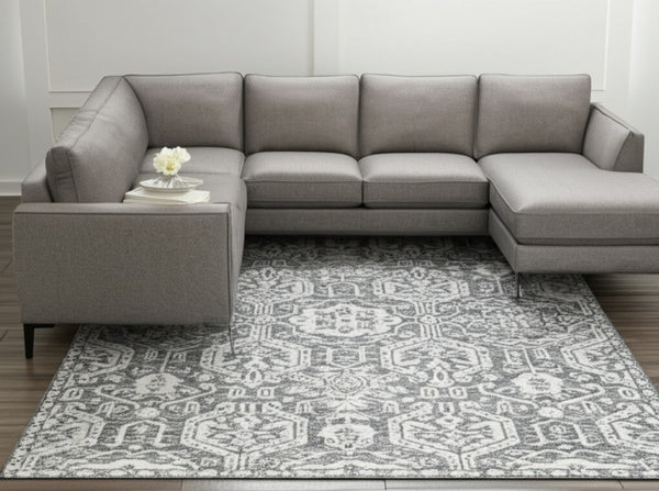 HomeRoots 10' Gray and White Geometric Hand-Tufted Area Rug for a Cozy, Modern Living Space with Stain Resistance 10' X 14' 616938