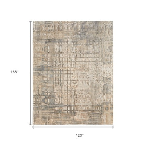 Homeroots 10' X 14' Abstract Distressed Area Rug - Stylish & Stain Resistant, Perfect For Pets & Kids' Spaces Ivory,Tan,Gray Wool Blend 616939