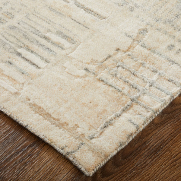 Homeroots 10' X 14' Abstract Distressed Area Rug - Stylish & Stain Resistant, Perfect For Pets & Kids' Spaces Ivory,Tan,Gray Wool Blend 616939