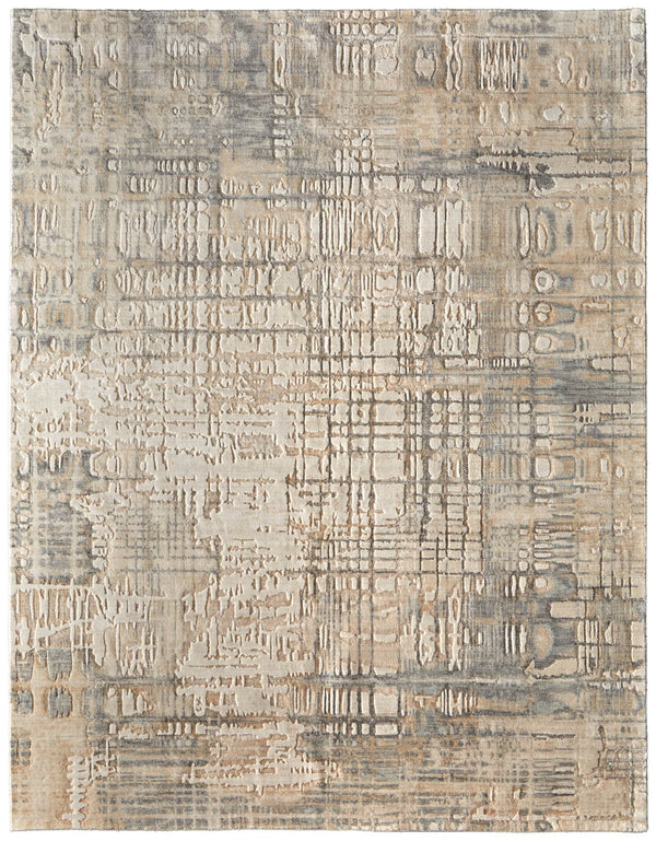 Homeroots 10' X 14' Abstract Distressed Area Rug - Stylish & Stain Resistant, Perfect For Pets & Kids' Spaces Ivory,Tan,Gray Wool Blend 616939