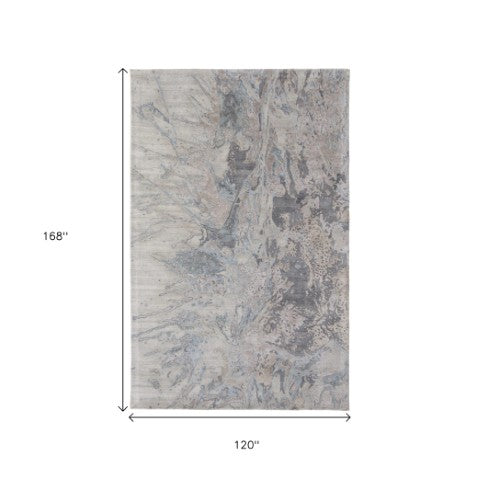 Homeroots 10' X 14' Abstract Hand-tufted Distressed Area Rug – Unique Artisan Craftsmanship For Cozy Spaces Gray,Tan,Blue Wool Blend 616940