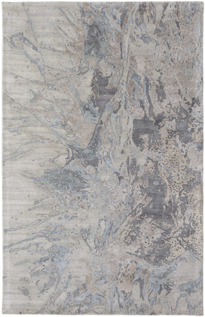 HomeRoots 10' Gray Tan and Blue Abstract Hand-Tufted Area Rug - Unique Distressed Design for Modern Spaces 616940