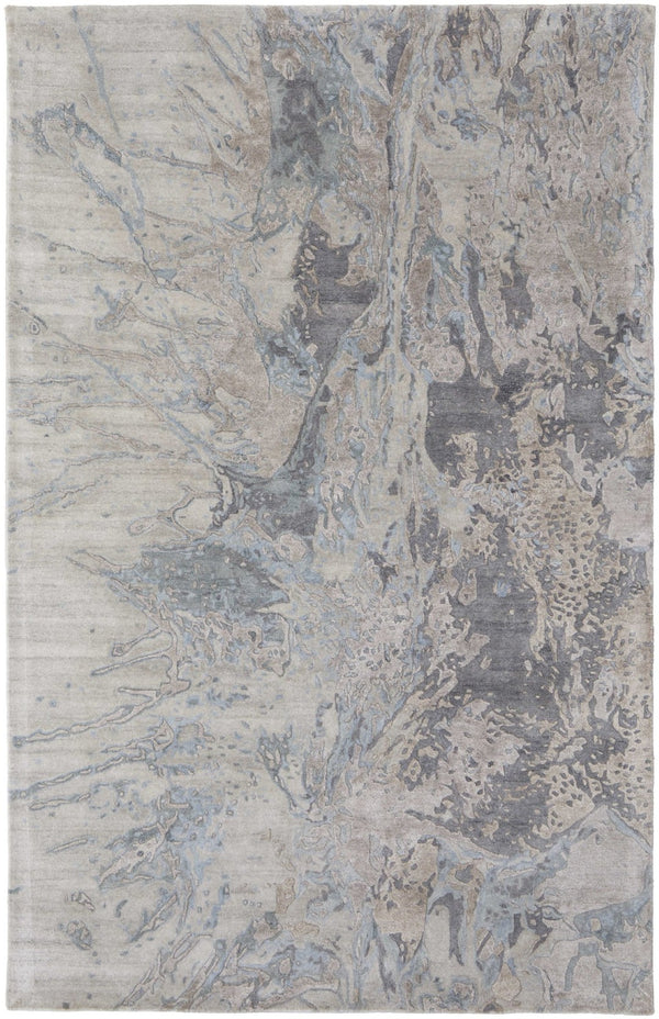 HomeRoots 10' Gray Tan and Blue Abstract Hand-Tufted Area Rug - Unique Distressed Design for Modern Spaces 616940