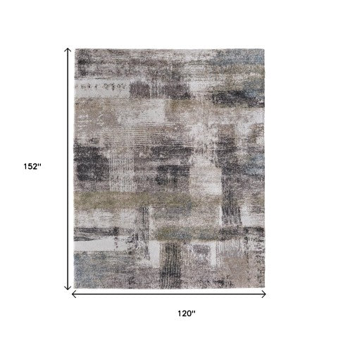 Homeroots 10' Stylish Abstract Distressed Area Rug - Durable, Stain Resistant, Perfect For Pets & Kids Spaces Gray,Taupe,Ivory Polypropylene Blend 616942