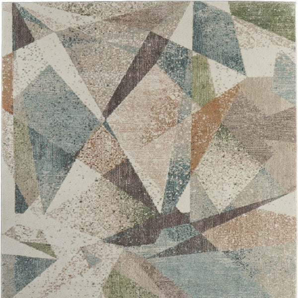 Homeroots 10' X 13' Stylish Checkered Area Rug - Durable, Stain Resistant, Perfect For Homes With Kids & Pets Ivory,Blue,Green Polypropylene Blend 616944