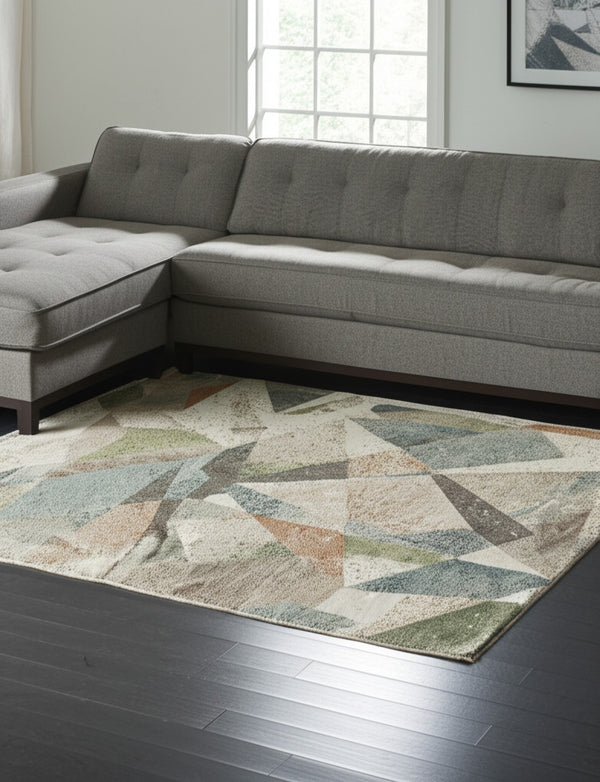 Homeroots 10' X 13' Stylish Checkered Area Rug - Durable, Stain Resistant, Perfect For Homes With Kids & Pets Ivory,Blue,Green Polypropylene Blend 616944