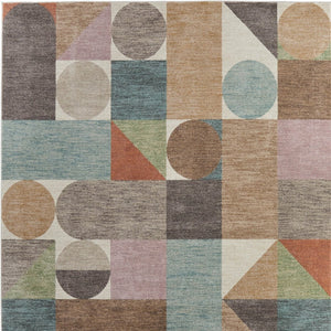 Homeroots 10' X 13' Stylish Checkered Area Rug - Durable, Stain-resistant, Perfect For Homes With Kids & Pets Ivory,Brown,Blue Polypropylene Blend 616947