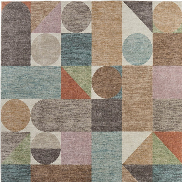 Homeroots 10' X 13' Stylish Checkered Area Rug - Durable, Stain-resistant, Perfect For Homes With Kids & Pets Ivory,Brown,Blue Polypropylene Blend 616947