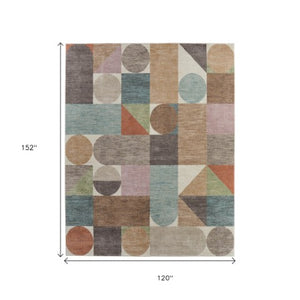 Homeroots 10' X 13' Stylish Checkered Area Rug - Durable, Stain-resistant, Perfect For Homes With Kids & Pets Ivory,Brown,Blue Polypropylene Blend 616947