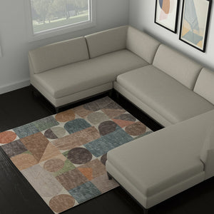 Homeroots 10' X 13' Stylish Checkered Area Rug - Durable, Stain-resistant, Perfect For Homes With Kids & Pets Ivory,Brown,Blue Polypropylene Blend 616947