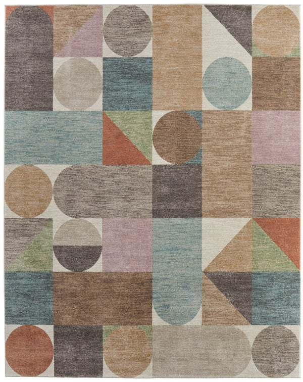 HomeRoots 10' Modern Checkered Area Rug in Ivory, Brown & Blue – Durable, Stain-Resistant Design for Living Spaces 10' X 13' 616947