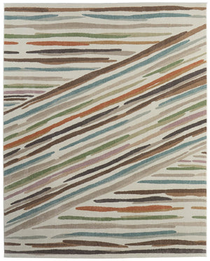 HomeRoots 10' Elevate Your Home Decor with a Modern Ivory Brown and Blue Abstract Area Rug for Any Room 10' X 13' 616948