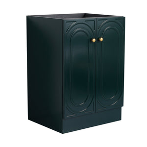 English Elm 24" Freestanding Bathroom Vanity with Integrated Basin Design, Adjustable Shelf & 3 Metal Handles, Eco Plywood Finish Dark Green W999P241071