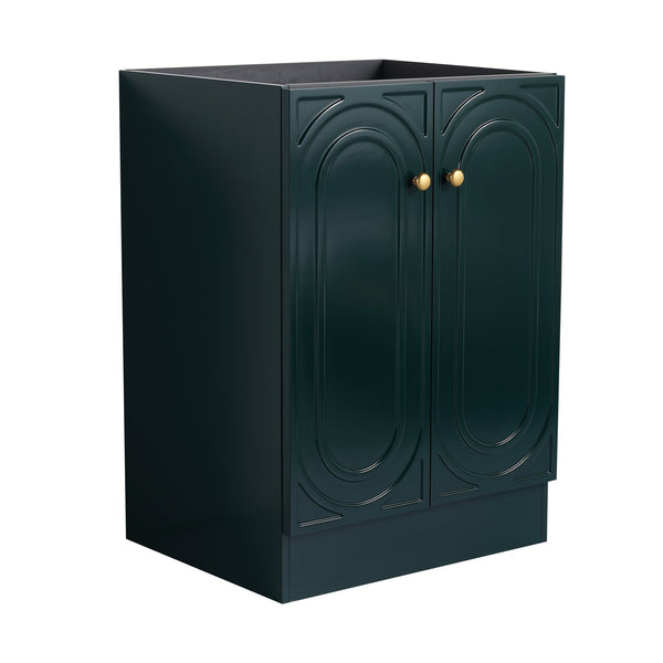 English Elm 24" Freestanding Bathroom Vanity with Integrated Basin Design, Adjustable Shelf & 3 Metal Handles, Eco Plywood Finish Dark Green W999P241071