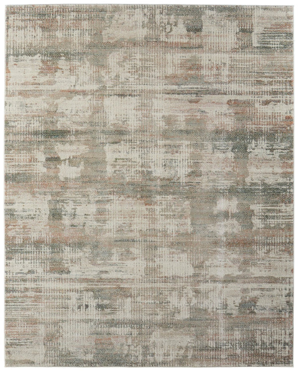 Homeroots 10' Textured Abstract Distressed Area Rug For Kids And Pets - Stain-resistant, Durable, Stylish Home Decor Ivory,Gray,Green Polypropylene Blend 616950