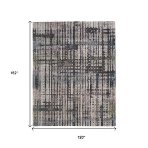 Homeroots 10' Stylish Abstract Distressed Area Rug - Durable, Stain Resistant, Perfect For Homes With Kids & Pets Gray,Black,Ivory Polypropylene Blend 616955