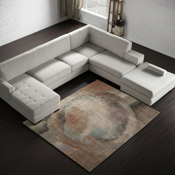 Homeroots 10' X 13' Stylish Abstract Distressed Area Rug - Durable, Stain-resistant, Perfect For Any Space! Brown,Tan,Blue Polypropylene Blend 616957