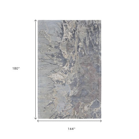 Homeroots 10' X 14' Abstract Hand-tufted Distressed Area Rug – Unique Artisan Craftsmanship For Cozy Spaces Blue,Taupe,Green Wool Blend 616958
