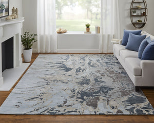 Homeroots 10' X 14' Abstract Hand-tufted Distressed Area Rug – Unique Artisan Craftsmanship For Cozy Spaces Blue,Taupe,Green Wool Blend 616958
