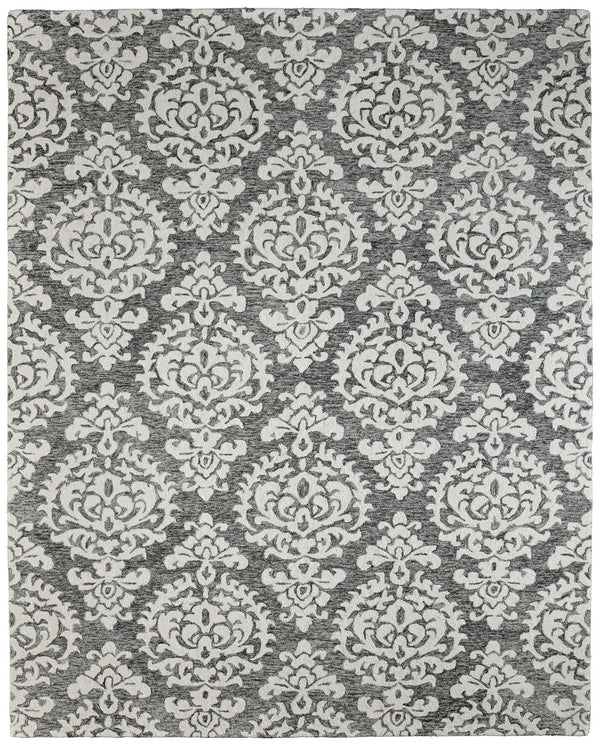 Homeroots 10' Hand Tufted Floral Area Rug - Luxurious Wool Blend, Stain Resistant, Perfect For Family Spaces Gray,Ivory,Black Wool Blend 616960