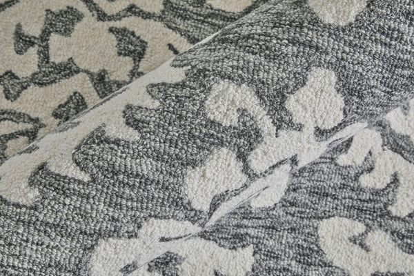 Homeroots 10' Hand Tufted Floral Area Rug - Luxurious Wool Blend, Stain Resistant, Perfect For Family Spaces Gray,Ivory,Black Wool Blend 616960