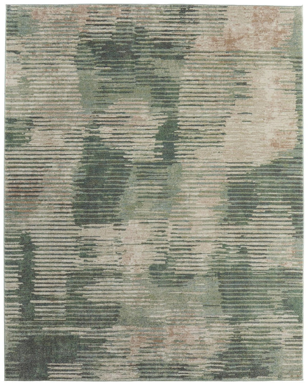HomeRoots 10' Abstract Distressed Area Rug in Green, Ivory & Brown - Stylish, Stain-Resistant & Durable Design 12' X 15' 616962