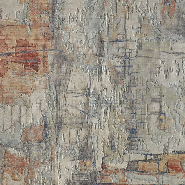 Homeroots 10' X 14' Abstract Distressed Area Rug - Stain Resistant, Premium Wool Blend For Stylish Comfort Gray,Orange,Ivory Wool Blend 616963