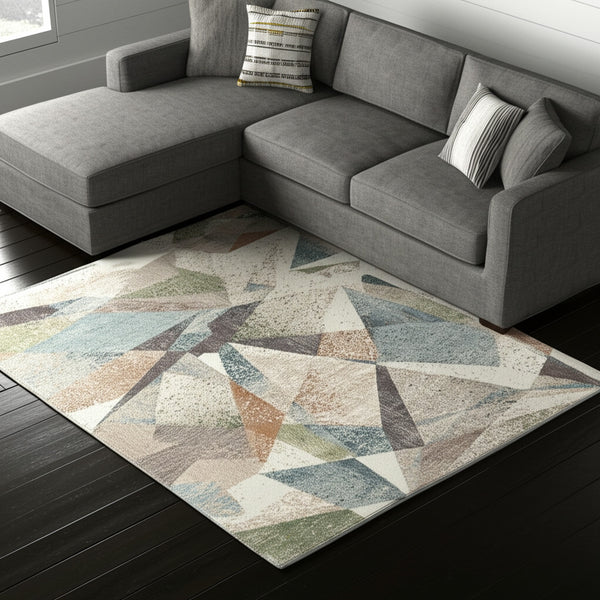Homeroots 10' X 13' Stylish Checkered Area Rug - Durable, Stain Resistant, Perfect For Homes With Kids & Pets Ivory,Blue,Green Polypropylene Blend 616964