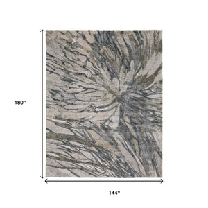 Homeroots 10' Artistic Abstract Area Rug – Stain Resistant, Durable, Boho Style For Cozy Home Decor Gray,Green,Ivory Polypropylene Blend 616965