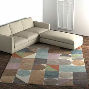 Homeroots 10' X 13' Stylish Checkered Area Rug - Durable, Stain-resistant, Perfect For Homes With Kids & Pets Ivory,Brown,Blue Polypropylene Blend 616968