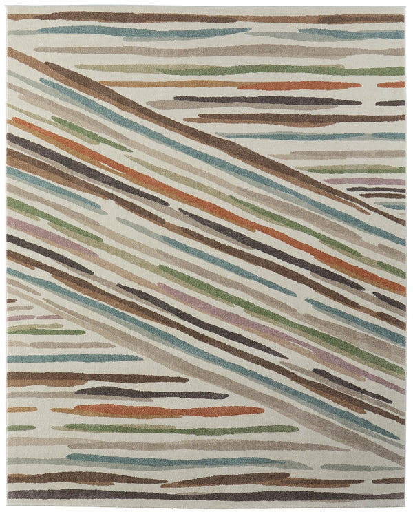 Homeroots 10' X 13' Abstract Area Rug - Stylish, Stain Resistant, Durable Design For Modern Home Decor Excellence Ivory,Brown,Blue Polypropylene Blend 616969