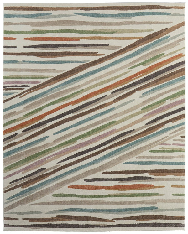 HomeRoots 10' Elevate Your Home Decor with a Modern Ivory Brown and Blue Abstract Area Rug for Any Room 12' X 15' 616969