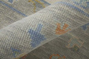 Homeroots 12' X 15' Elegant Ivory, Orange & Blue Floral Hand Knotted Area Rug With Fringe - Stain Resistant Design Ivory,Orange,Blue Wool Blend 616971