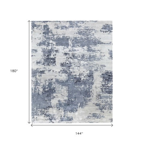 Homeroots 10' Hand Tufted Abstract Area Rug - Unique Artisan Crafted Design For Style And Comfort In Any Room Blue,Ivory Wool Blend 616972