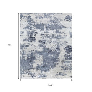 Homeroots 10' Hand Tufted Abstract Area Rug - Unique Artisan Crafted Design For Style And Comfort In Any Room Blue,Ivory Wool Blend 616972