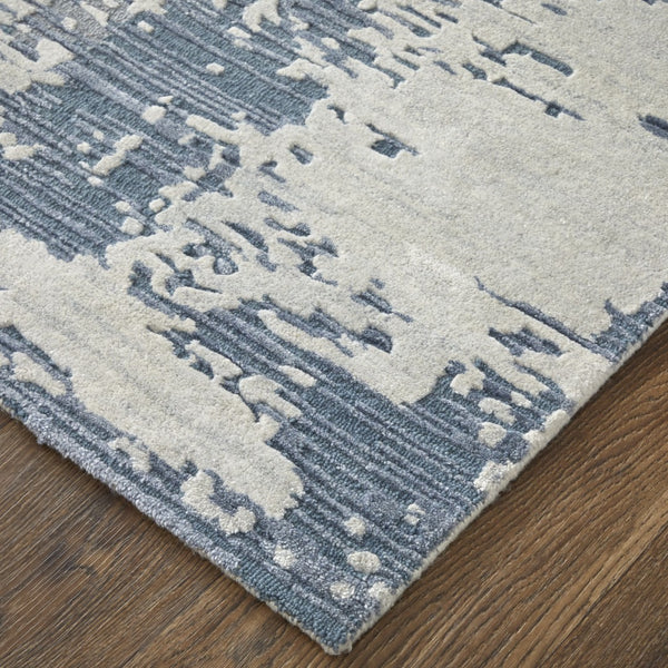 Homeroots 10' Hand Tufted Abstract Area Rug - Unique Artisan Crafted Design For Style And Comfort In Any Room Blue,Ivory Wool Blend 616972