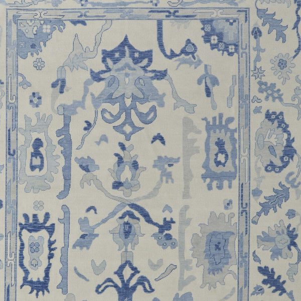 Homeroots 12' Hand Knotted Floral Area Rug With Fringe - Stain Resistant, Artisan Crafted, Timeless Appeal Ivory,Blue Wool Blend 616973