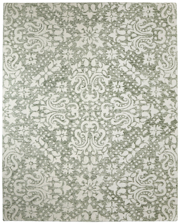Homeroots 10' Stunning Floral Hand-tufted Area Rug – Unique Wool Blend For Comfort, Style & Stain Resistance Ivory,Green Wool Blend 616974