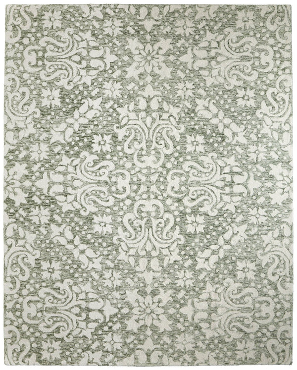 HomeRoots 10' Hand-Tufted Ivory and Green Floral Area Rug - Elegant, Stain-Resistant, Perfect for Any Room 12' X 15' 616974