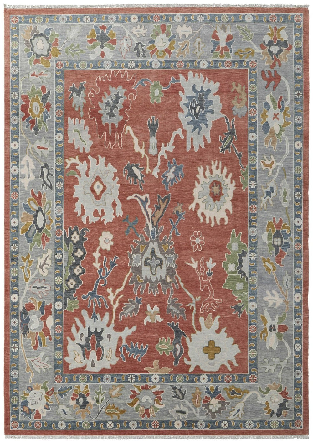 HomeRoots 12' X 15' Hand-Knotted Floral Area Rug in Red, Gray & Ivory – Chic, Durable & Stain-Resistant Design! 616976