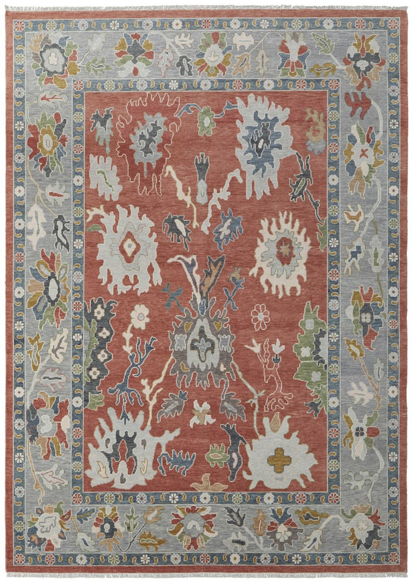 HomeRoots 12' X 15' Hand-Knotted Floral Area Rug in Red, Gray & Ivory – Chic, Durable & Stain-Resistant Design! 616976
